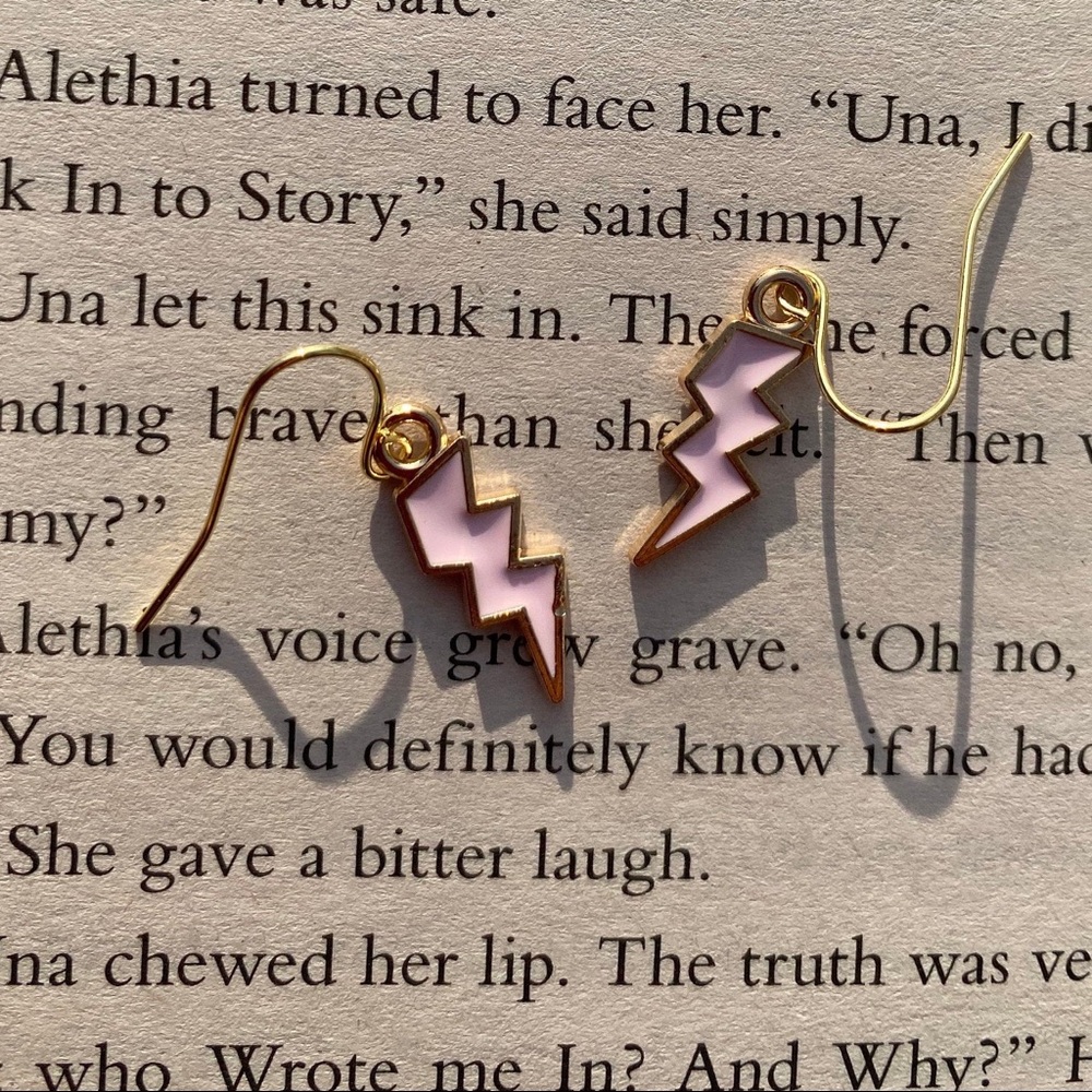 Pink Lightning Bolt Gold Hook Dangle Earrings